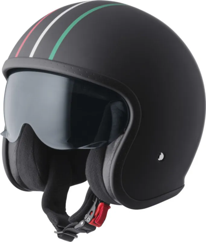 Otevřená přilba GMS Ride In Italy ZG11704 – Trikolóra Polykarbonát, nová homologace ECE 22.06 a brýlový kanálek - Velikosti XS Cenová Bomba