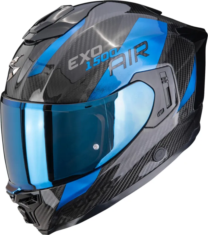 Cenově Výhodný Scorpion Exo-1500 Carbon Air Platted Celoobličejová přilba černá/modrá - S (55/56)