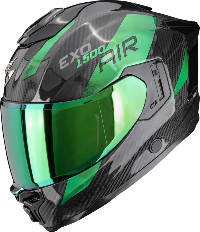 Nová Kolekce Scorpion Exo-1500 Carbon Air Platted Celoobličejová přilba černo/zelená - XS (53/54)