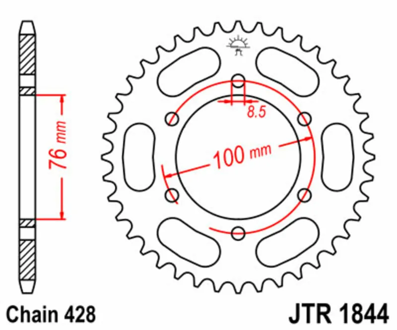 JT SPROCKETS Standardní ocelová korunka 1844 - 428 - JT SPROCKETS Značkový