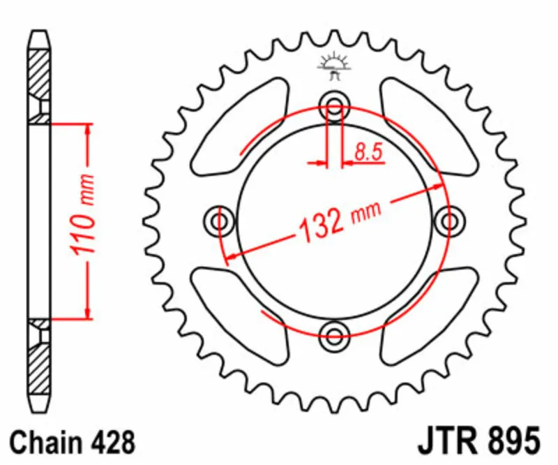 Tovární Cena JT SPROCKETS Standardní ocelová korunka 895 - 428 - JT SPROCKETS