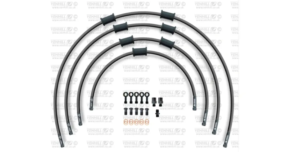Rychlé Dodání STANDARD Hadice přední brzdy sada Venhill POWERHOSEPLUS BMW-10012FB-BK (4 hadice v sadě) černé hadice, černé koncovky VBMW-10012FB-BK