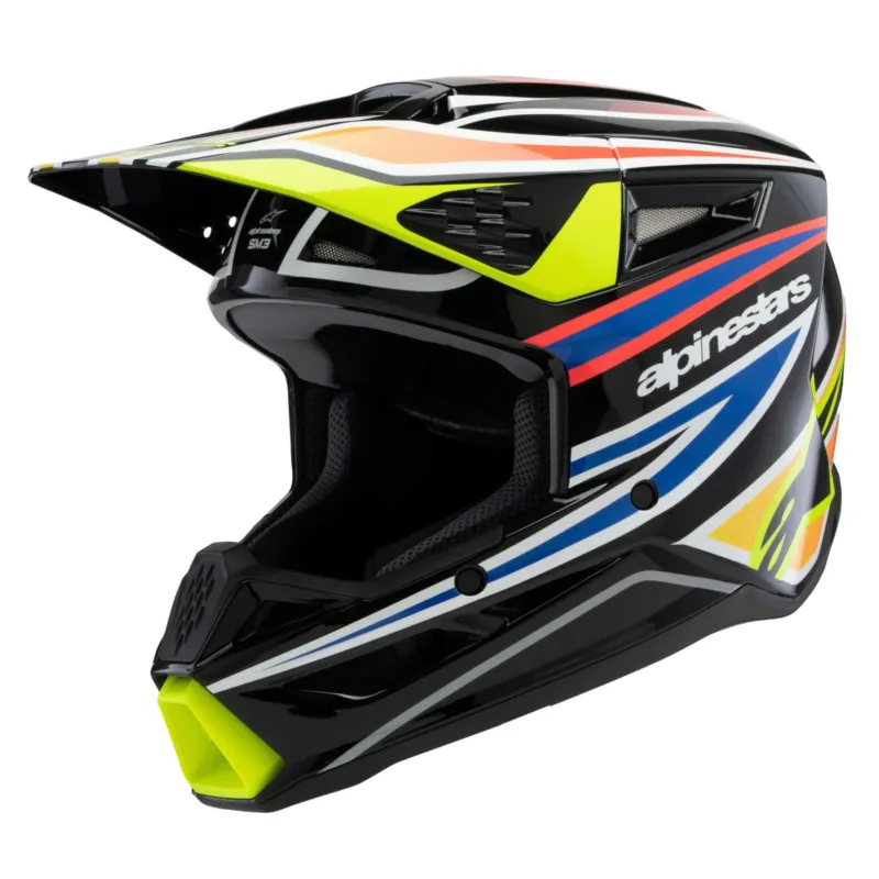 Výhodná Nabídka přilba S-M3 WURX, ALPINESTARS, dětská (černá/žlutá fluo/modrá/červená) 2026 - L