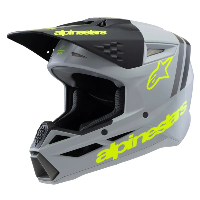 Značkový přilba S-M3 RADIUM, ALPINESTARS, dětská (šedá mat/žlutá fluo/černá) 2026 - M