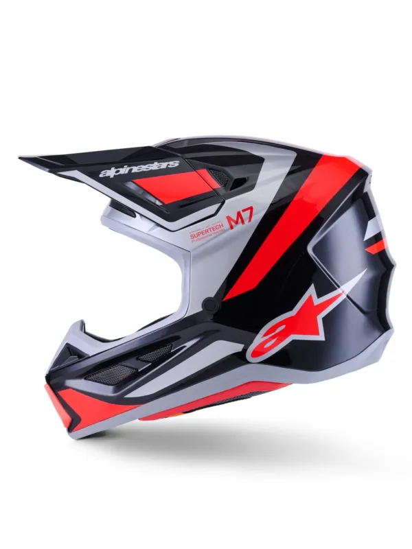 přilba SUPERTECH S-M7 RISE, ALPINESTARS (černá/stříbrná/červená fluo) 2026 - XS Aktuální