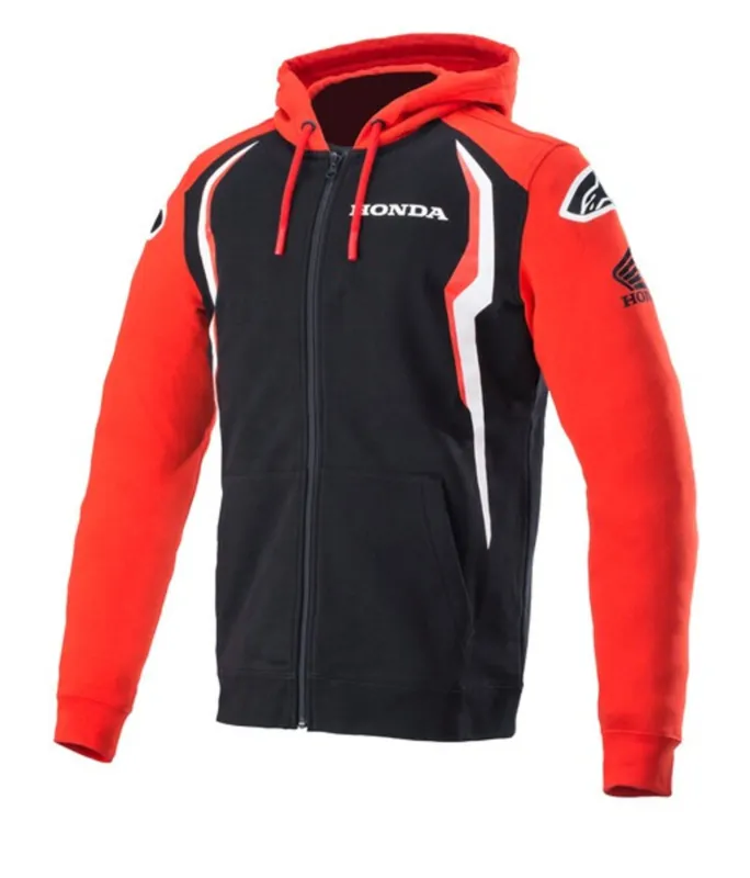 Vrácení Zdarma mikina na zip s kapucí HONDA, ALPINESTARS (červená/černá) - 4XL